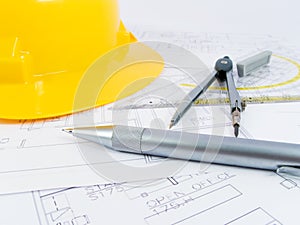 Building projects with architect drawing photo