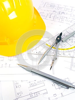 Building projects with architect drawing photo