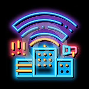 Building With Radiowaves neon glow icon illustration