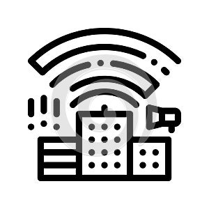 Building With Radiowaves Vector Thin Line Icon