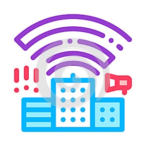 Building With Radiowaves Vector Thin Line Icon