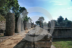 Building remains at ancient Olympia archaeological site in Greece