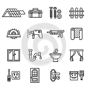 Building, repair and home renovation icons set.