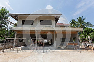 Building residential construction house with scaffold steel