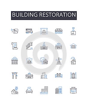 Building restoration line icons collection. Home refurbishment, Structure reconstruction, Property renovation, Facility