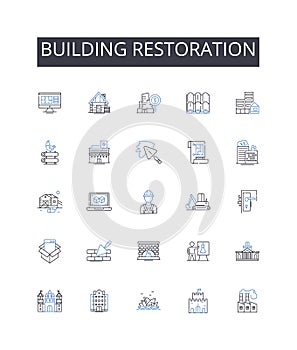 Building restoration line icons collection. Home refurbishment, Structure reconstruction, Property renovation, Facility