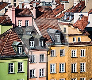 Building and the roof in the center of Warsaw