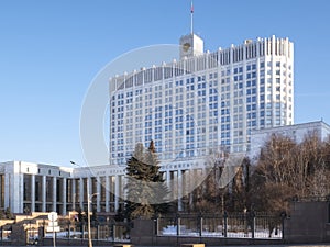 Building`s facade of Government building in Moscow. City landscape