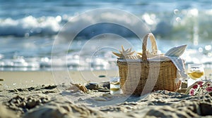 Building sandcastles by the sea with a picnic basket filled with delectable treats like homemade cookies and refreshing