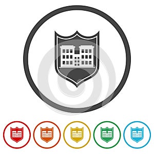 Building Security icons in color circle buttons