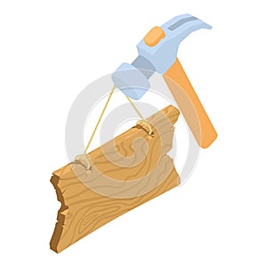 Building service icon isometric vector. Hammer nail puller and old wooden board