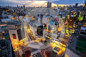 Building and Shibuya Crossing from top view