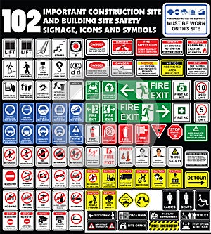 Building site, construction environments, Hazard warning attention sign, Industry Health and Safety Icon collection.