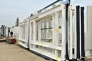 Building site of houses with window frames
