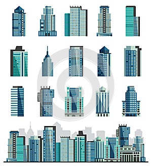 Building skyscraper or city skyline vector set cityscape with business officebuilding of commercial company and build