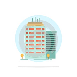 Building, Skyscraper, Office, Top Abstract Circle Background Flat color Icon