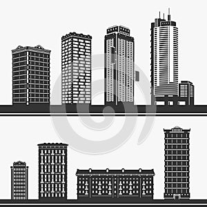 Building and skyscrapers silhouette set