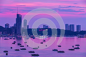 The building and skyscrapers in twilight time in Pattaya,Thailan