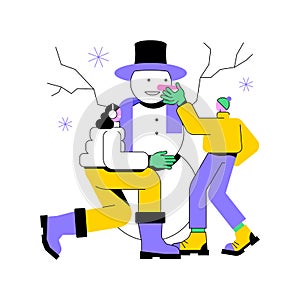 Building a snowman abstract concept vector illustration.