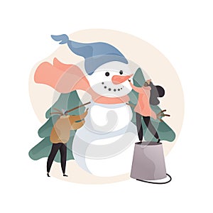 Building a snowman abstract concept vector illustration.