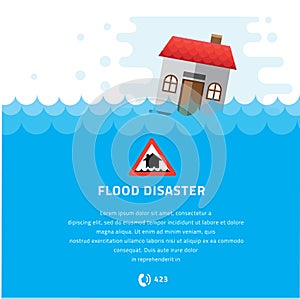 Building Soaking Under Flood Disaster Vector Illustration