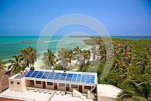 Building with a solar panel on the Isla Contoy, Mexico photo