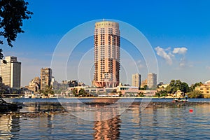 Building of 5 star Sofitel El Gezirah hotel on Nile riverbank in Cairo, Egypt