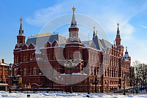 Building of State Historical Museum on the Red Square in winter Moscow