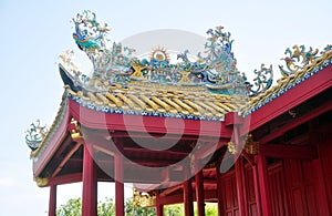 building structure of Phra Thinang Wehart Chamrun in Bang Pa-In Royal Palace, Ayutthaya, Thailand photo