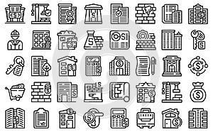 Building subsidy icons set outline vector. Finance public