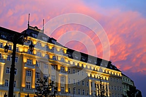 Building after sunset