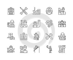 Building surveyors line icons, linear signs, vector set, outline concept illustration