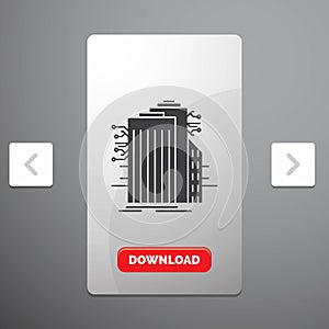 Building, Technology, Smart City, Connected, internet Glyph Icon in Carousal Pagination Slider Design & Red Download Button