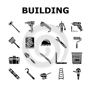 building tool hammer repair drill icons set vector