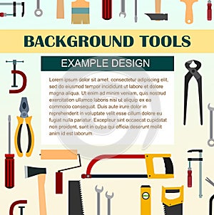 Building tools. Background for text. Construction, decoration, repair of houses, offices. Repair services. Tool kits. Sale, rent.
