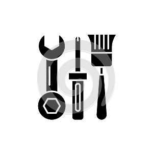 Building tools black icon, vector sign on isolated background. Building tools concept symbol, illustration
