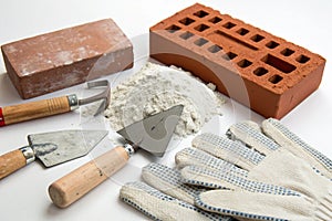 Building tools and materials isolated on white background