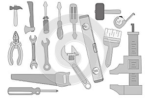 Building tools. Tools for repair. Male set. Thematic selection. Vector