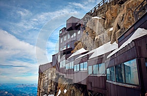 Building for tourists on the top of Aiguille du midi mountain. Alps