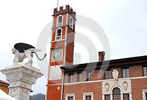 Building with tower and the winged lion in Marostica in Vicenza in Veneto (Italy)