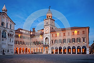 Building of Town Hall at dusk in Modena, Italy