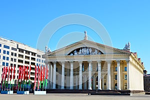 Building of Trade union palace in Minsk, Belarus. Soviet architectural style, Stalin`s empire