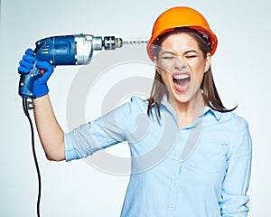Building Trouble with Female builder worker.