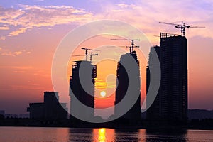 Building Under Construction at the Lake Side of su