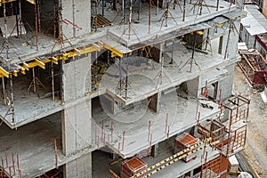 Building under construction. Reinforced concrete section frame of the high rize flat