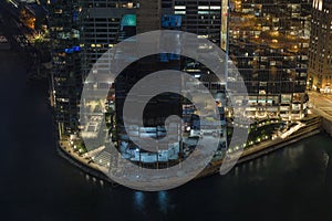 Building under construction at river bend in downtown Chicago