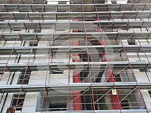 Building under construction with scaffolding