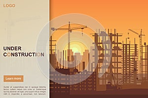 Building under Construction site design, Building construction prosess web template landing page vector illustration