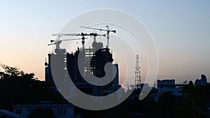 Building Under Construction at twilight time, Timelapse