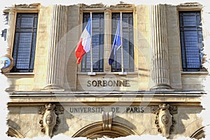 Building of the University of Sorbonne. Imitation of a picture. Oil paint. Illustration